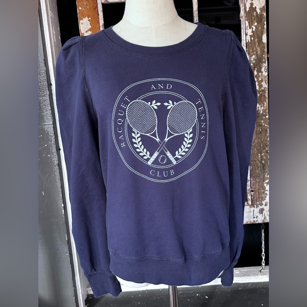T.la Anthropologie Puff Sleeve Graphic Sweatshirt Navy Blue Size S - Picture 2 of 6